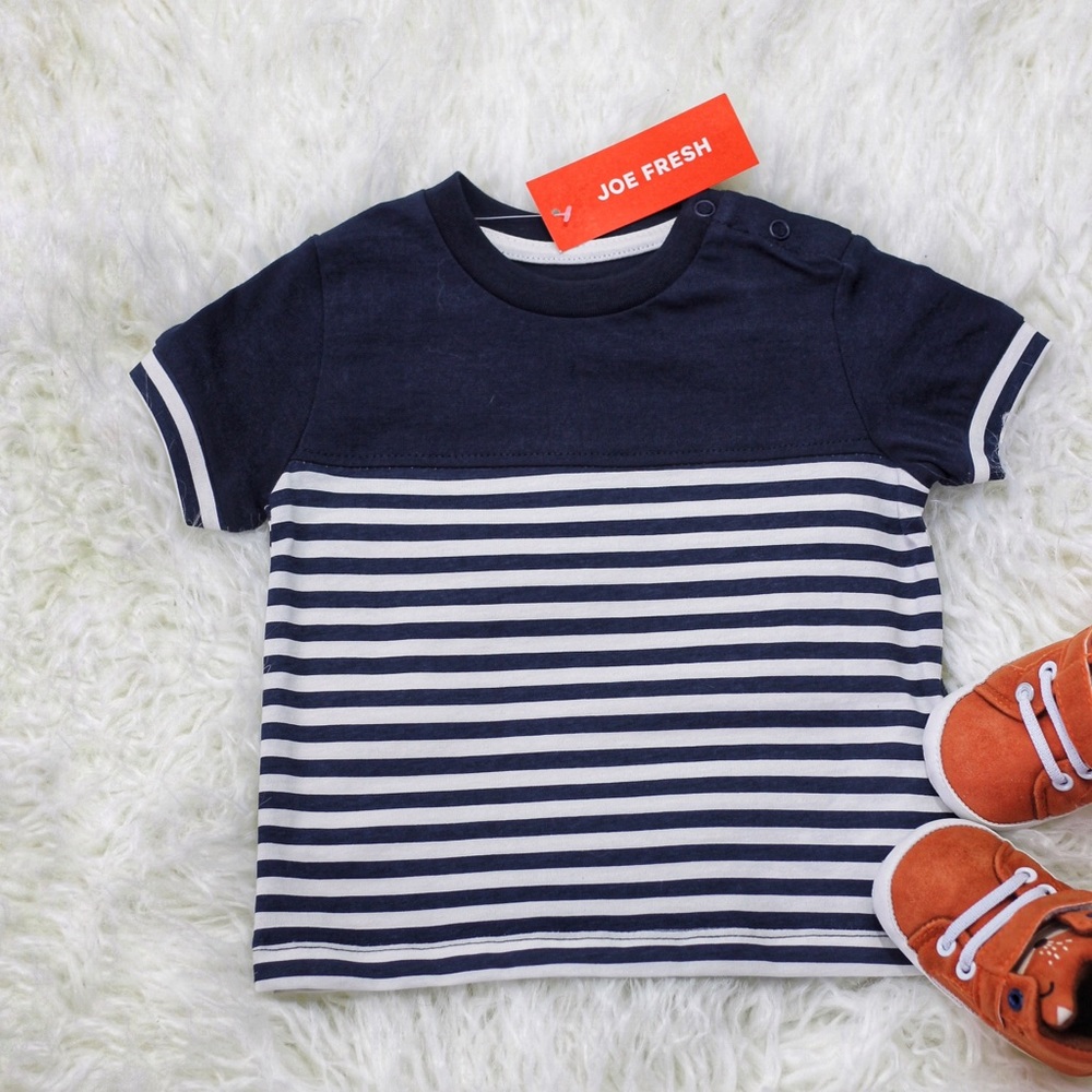 NWT Joe Fresh Navy Blue/White Soft Striped Tee - Picture 2 of 3